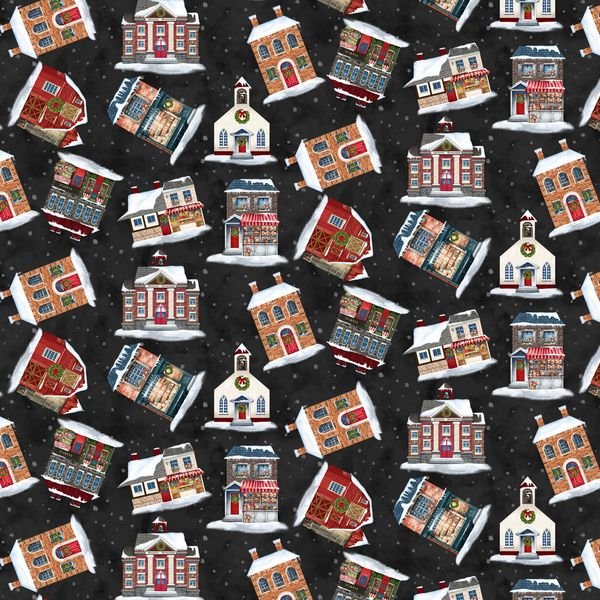 Hollyville Manor Village Toss Black Jan Mott Henry Glass Cotton Fabric HG-3520-99