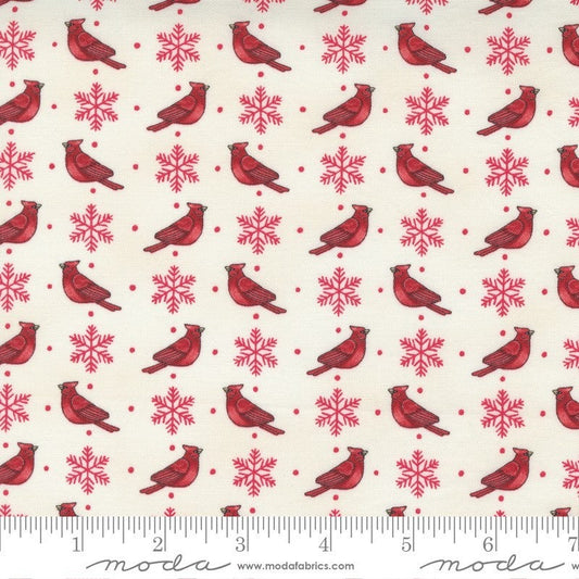 Home Sweet Holidays Cardinals White Deb Strain Moda Cotton Fabric