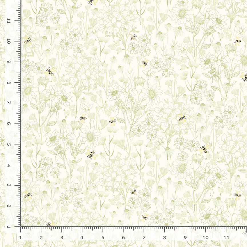 Home Sweet Home Floral Toile & Bees Sage Green Timeless Treasures Cotton Fabric