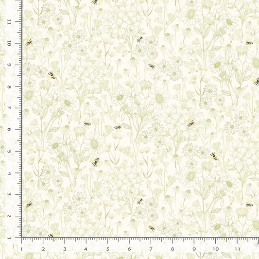 Home Sweet Home Floral Toile & Bees Sage Green Timeless Treasures Cotton Fabric