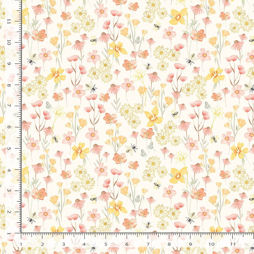 Home Sweet Home Flying Bee & Florals Multi Timeless Treasures Cotton Fabric