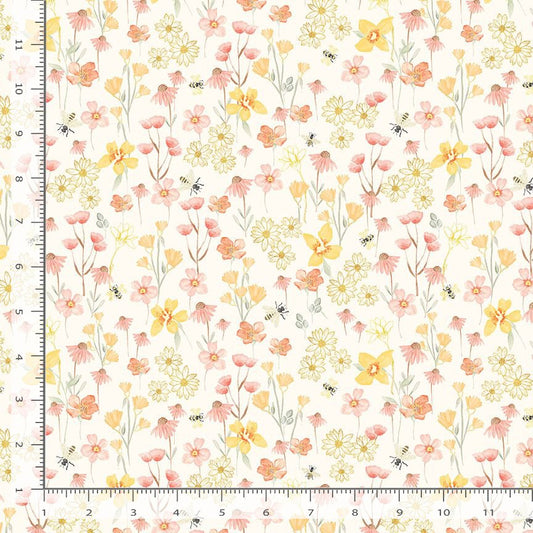 Home Sweet Home Flying Bee & Florals Multi Timeless Treasures Cotton Fabric