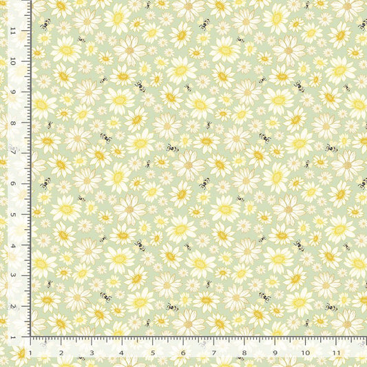 Home Sweet Home Tossed Flowers & Bees Sage Green Timeless Treasures Cotton Fabric