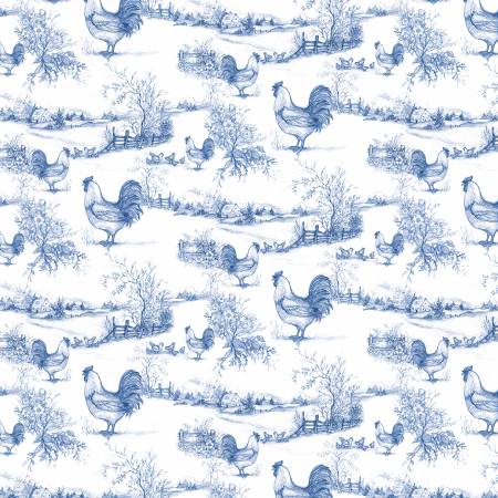 Home To Roost Toile Blue Susan Winget Wilmington Prints Cotton Fabric