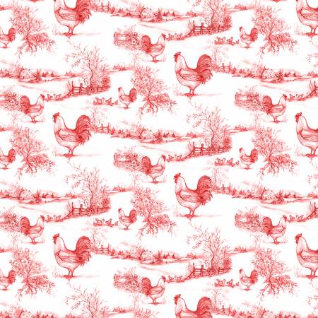 Home To Roost Toile Red Susan Winget Wilmington Prints Cotton Fabric