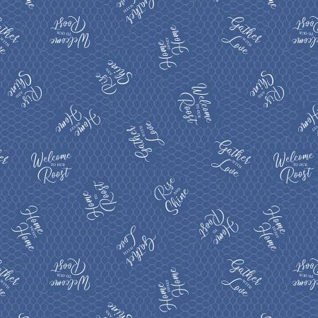 Home To Roost Word Toss Blue Susan Winget Wilmington Prints Cotton Fabric | US Fabric Shop