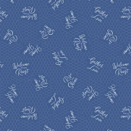 Home To Roost Word Toss Blue Susan Winget Wilmington Prints Cotton Fabric