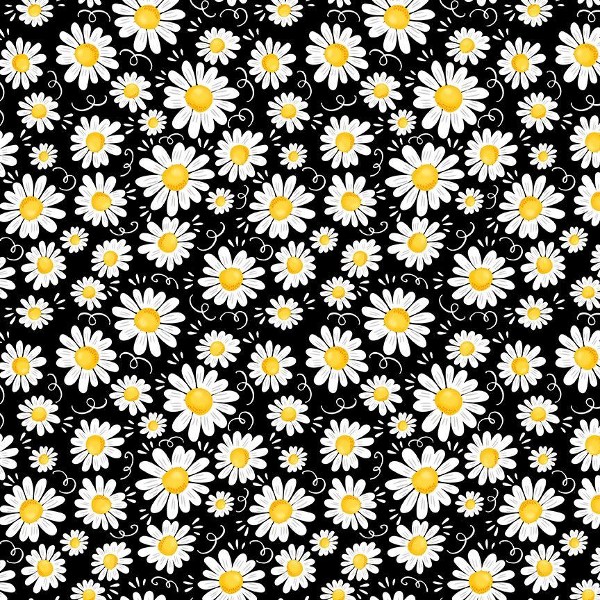 Blooming Daisies Black Home is where my honey is Gail Cadden Timeless Treasures Cotton Fabric