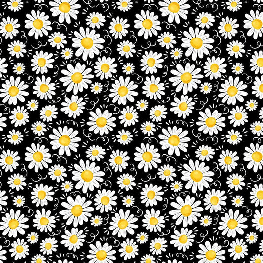 Blooming Daisies Black Home is where my honey is Gail Cadden Timeless Treasures Cotton Fabric