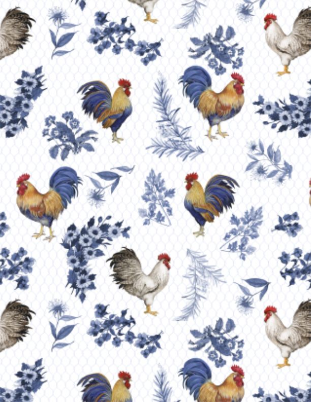 Home to Roost Rooster Allover White Susan Winget Wilmington Prints Cotton Fabric