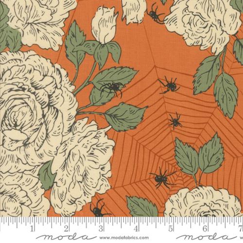 Home Sweet Haunt Roses Florals Spider Web Pumpkin Orange Stacy Lest Hsu Moda Cotton Fabric MD-20911-14