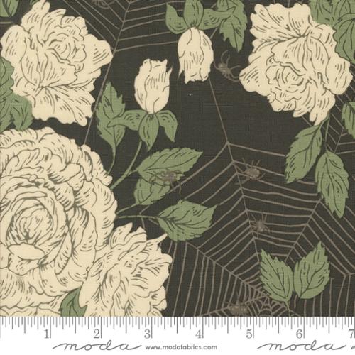 Home Sweet Haunt Roses Florals Spider Web Charcoal Grey Stacy Lest Hsu Moda Cotton Fabric MD-20911-16