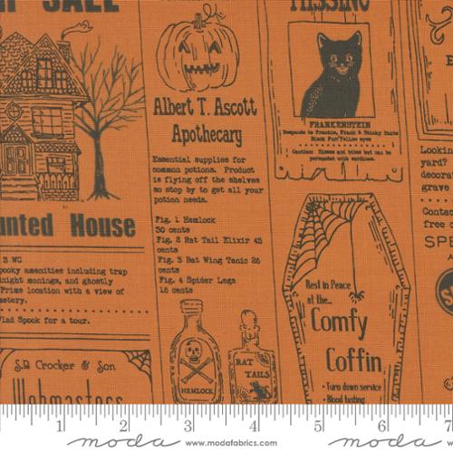 Home Sweet Haunt Vintage Newspaper Text and Words Pumpkin Orange Stacy Lest Hsu Moda Cotton Fabric MD-20910-14