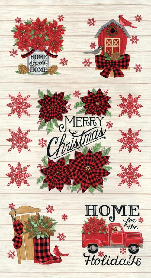 Home Sweet Home Panel 24" Farmhouse Snowflake Poinsettia Deb Strain Moda Cotton Fabric