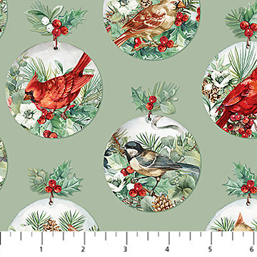Home for Christmas Baubles Green Multi Deborah Edwards Northcott Cotton Fabric NC-DP28926-72