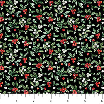 Home for Christmas Mistletoe Black Multi Deborah Edwards Northcott Cotton Fabric NC-DP28931-99