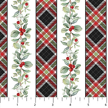 Home for Christmas Plaid Stripe White Multi Deborah Edwards Northcott Cotton Fabric NC-DP28927-10