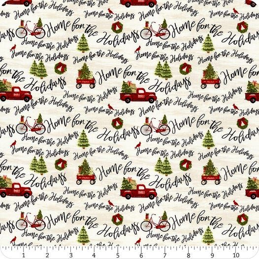 Home the Holidays Words Beige Beth Albert 3 Wishes Cotton Fabric