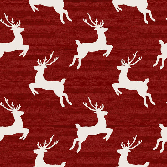 Home for the Holidays Reindeer Red Beth Albert 3 Wishes Cotton Fabric 3W-18109-RED