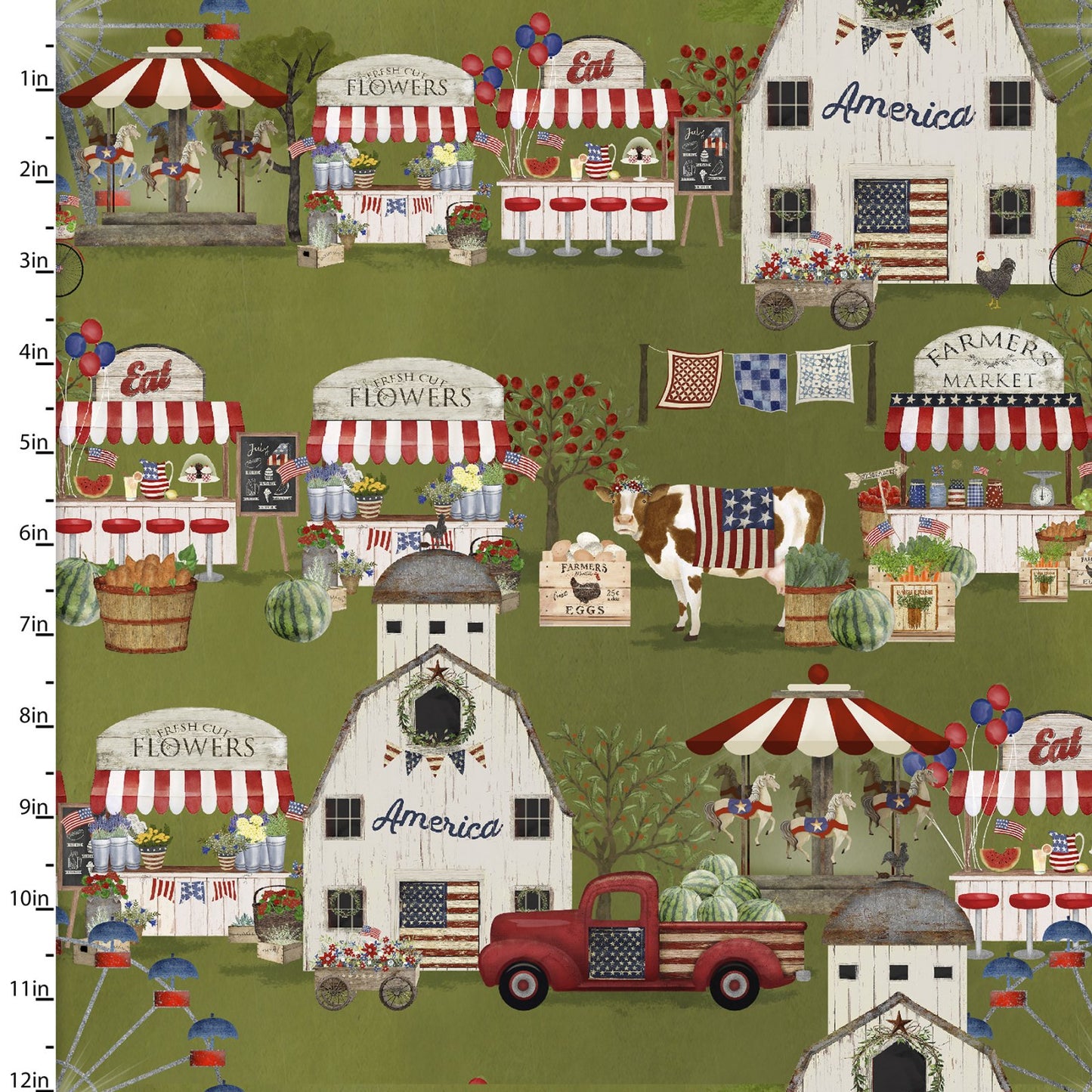 Hometown America Home Market Green Beth Albert 3 Wishes Cotton Fabric