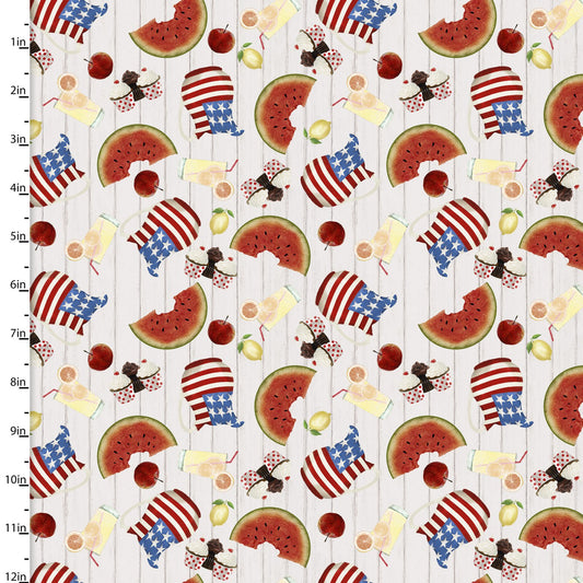 Hometown America Home Tossed Fruit Beige Beth Albert 3 Wishes Cotton Fabric