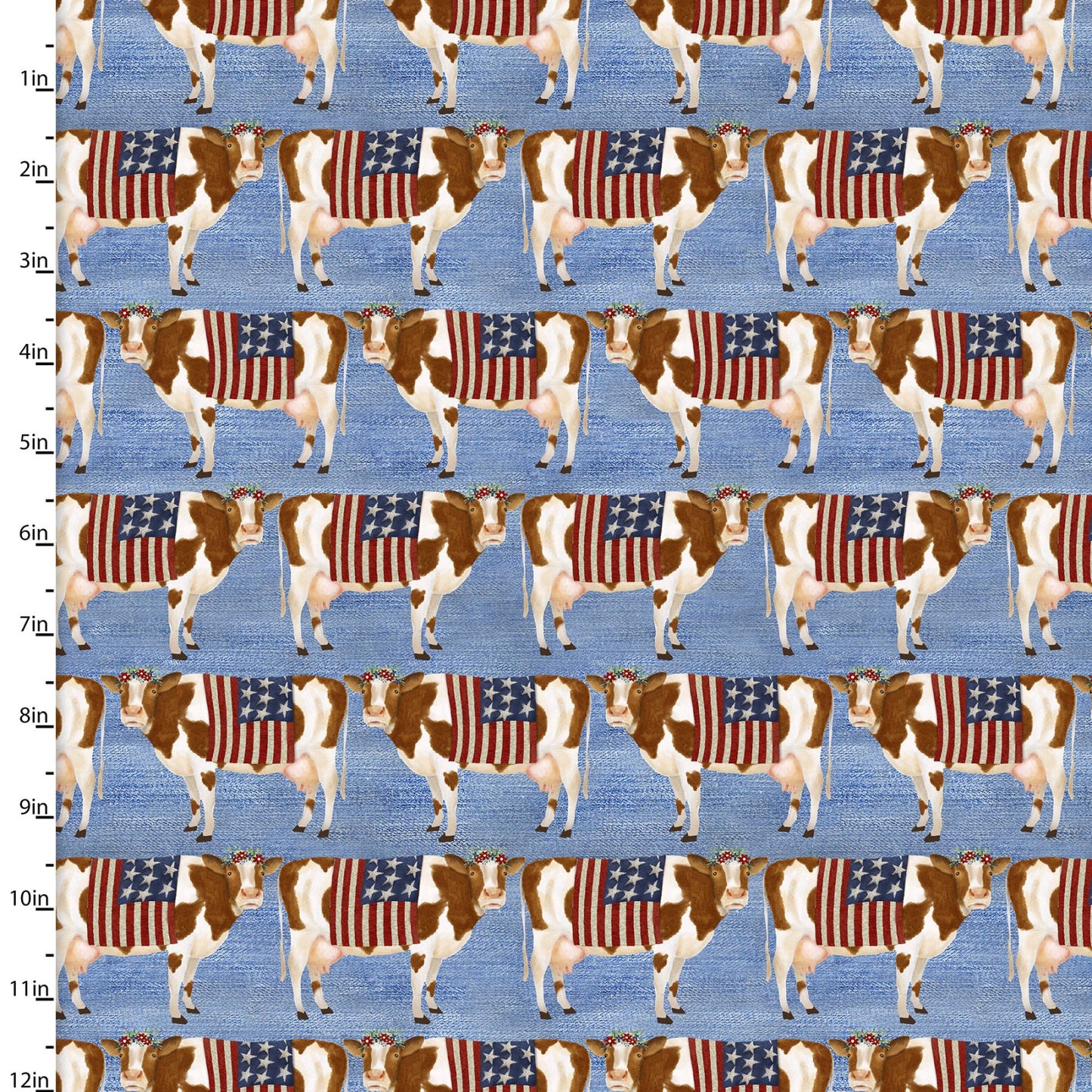 Hometown America Patriotic Cows Blue Beth Albert 3 Wishes Cotton Fabric