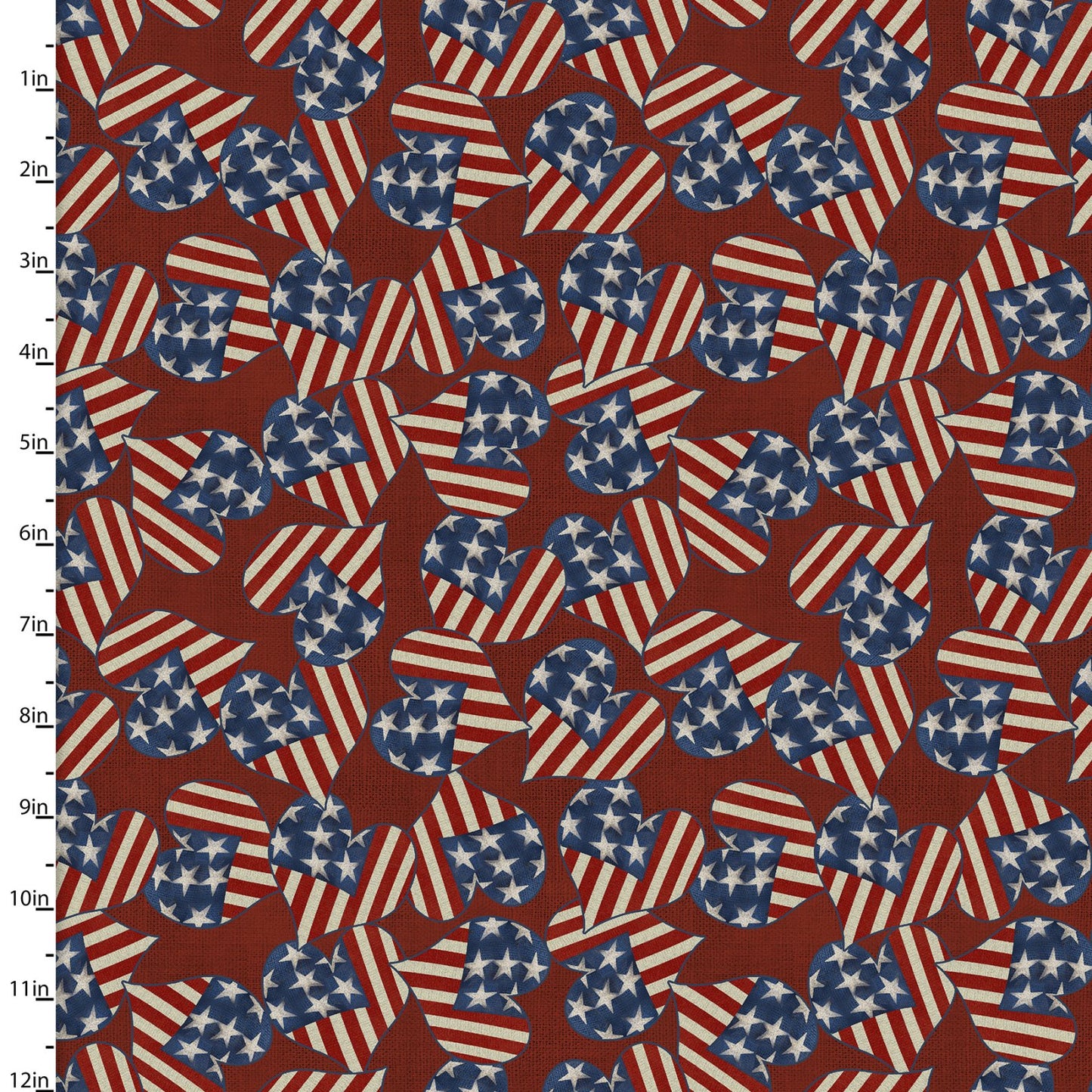 Hometown America Patriotic Hearts Red Beth Albert 3 Wishes Cotton Fabric