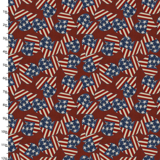 Hometown America Patriotic Hearts Red Beth Albert 3 Wishes Cotton Fabric