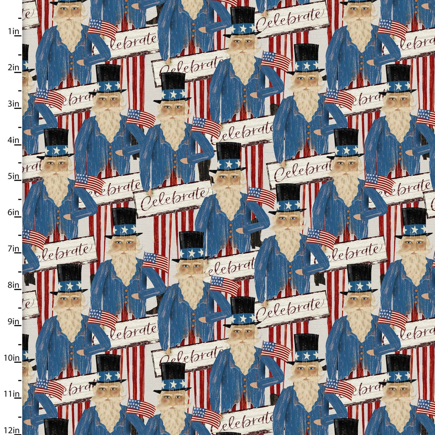 Hometown America Uncle Sam Blue Beth Albert 3 Wishes Cotton Fabric