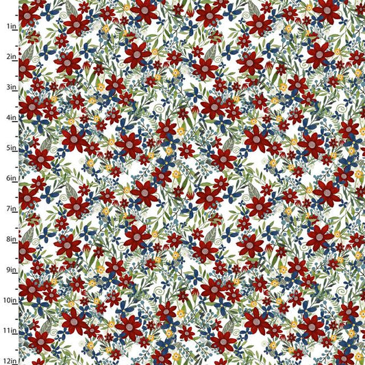Hometown America Patriotic Flowers White Beth Albert 3 Wishes Cotton Fabric