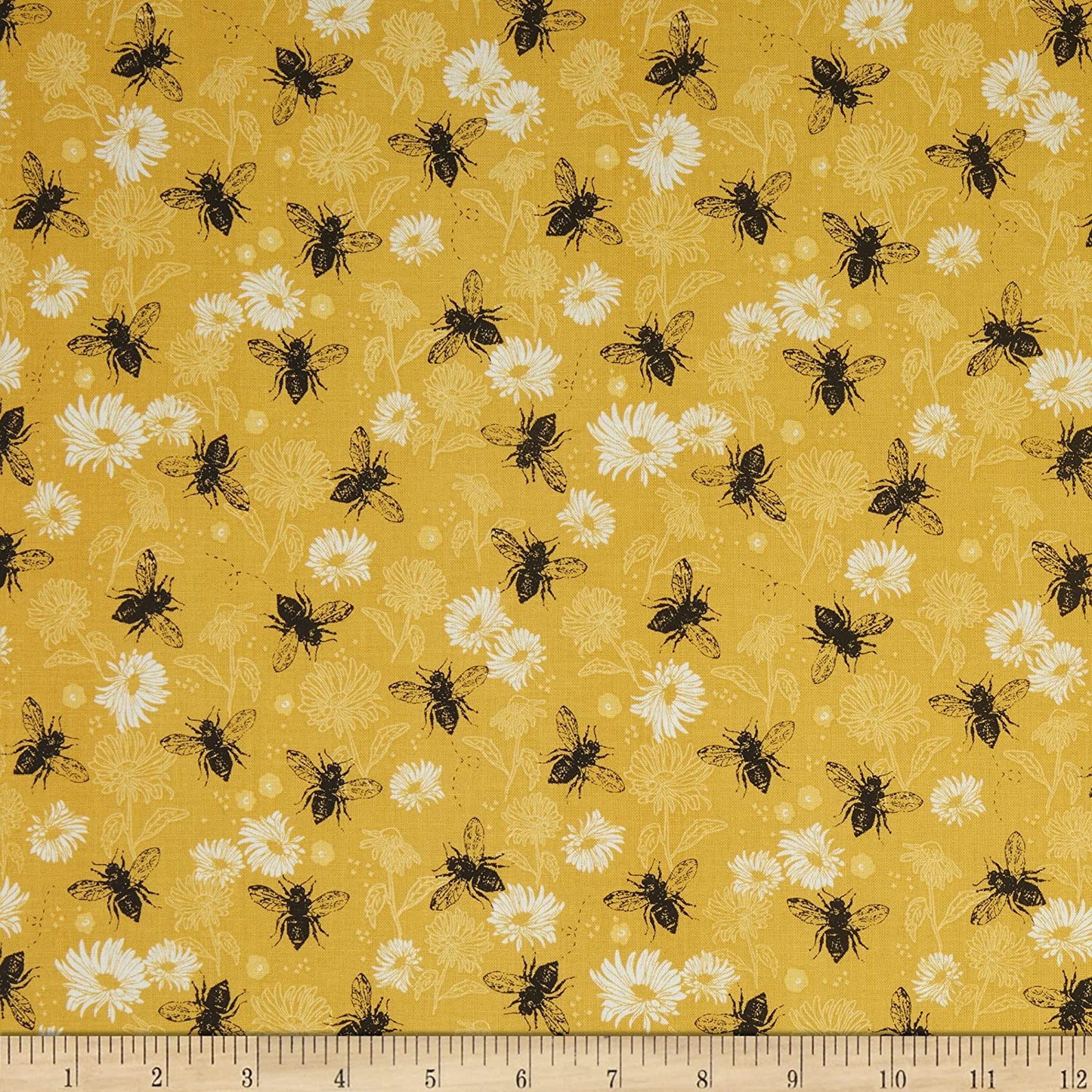 Honey Bee Floral Daisy Yellow My Mind's Eye Riley Blake Cotton Fabric