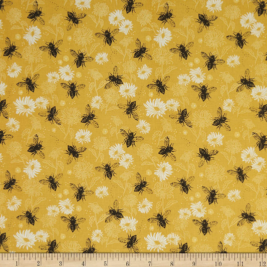 Honey Bee Floral Daisy Yellow My Mind's Eye Riley Blake Cotton Fabric