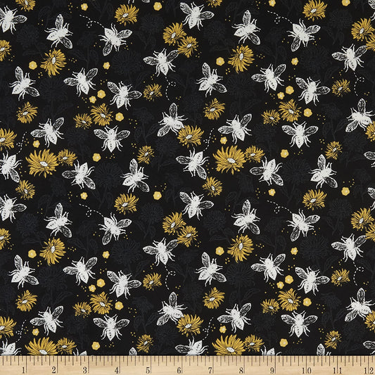 Honey Bee Floral Black My Mind's Eye Riley Blake Cotton Fabric