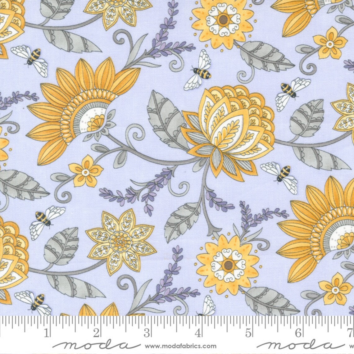 Honey & Lavender Jacquard Flowers Bees Soft Lavender Deb Strain Moda Fabrics Cotton Fabric