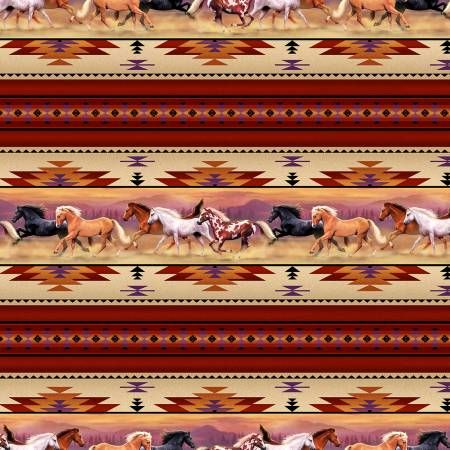 Tucson Horse Stripe Running with the Sun Terracotta Elizabeth's Studio Cotton Fabric ES 1335 Terra