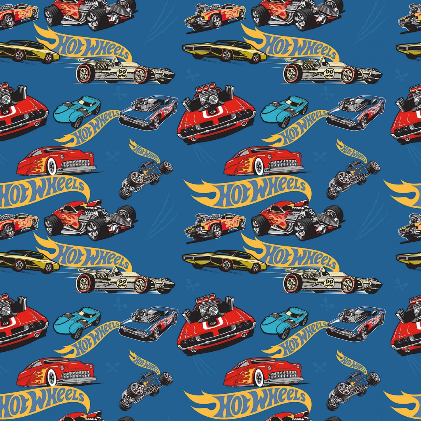 Hot Wheels Classic Car Toss Blue Racing Cars Riley Blake Cotton Fabric