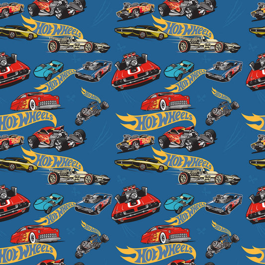 Hot Wheels Classic Car Toss Blue Racing Cars Riley Blake Cotton Fabric