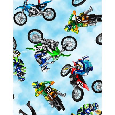 Hot Rod Dirt Bikes Multi George McCartney Timeless Treasures Cotton Fabric