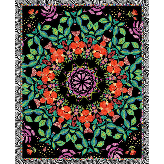 Hothouse Magic Floral Mandala Panel 36" Black Chelsea DesignWorks Studio E Cotton Fabric