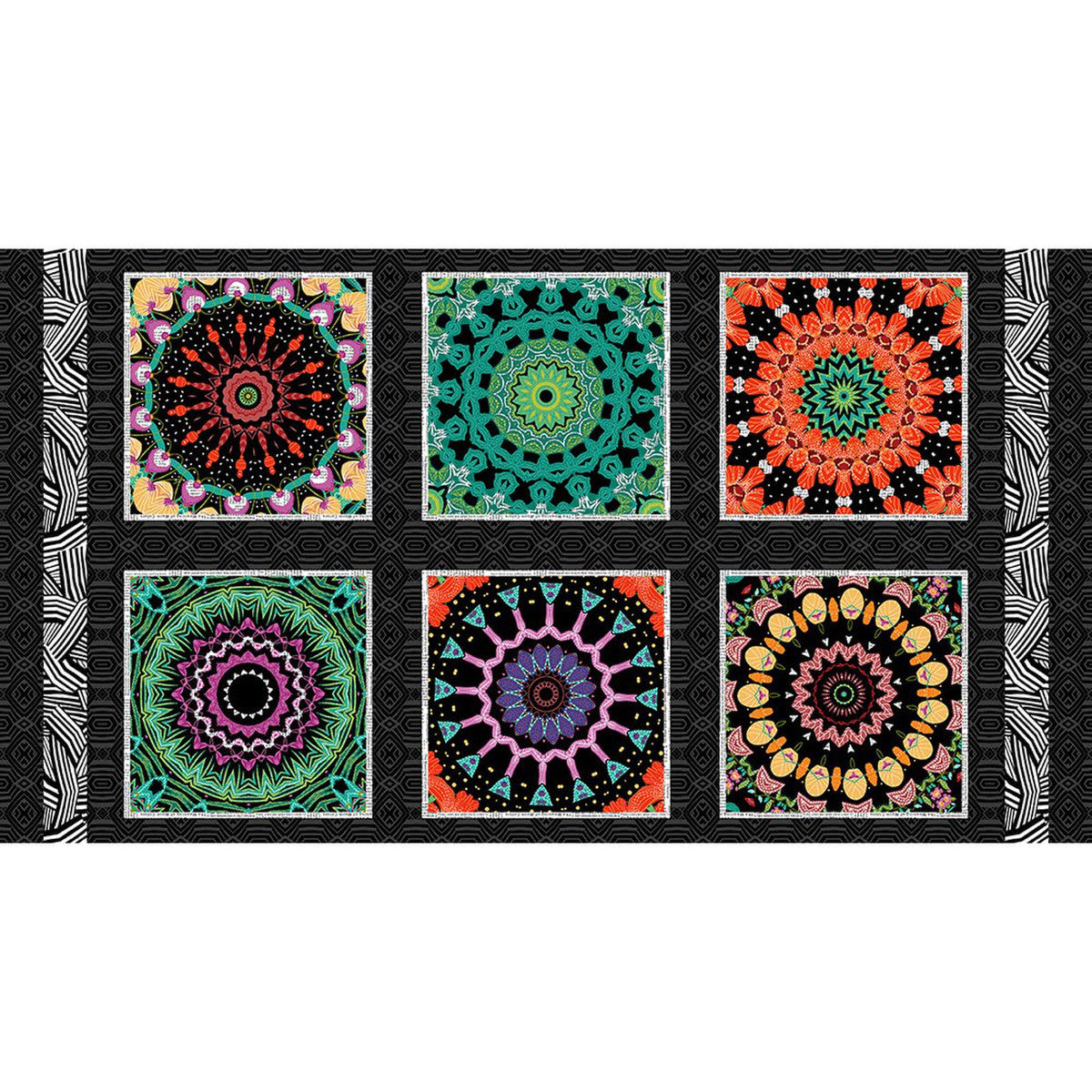 Hothouse Magic Kaleidoscope Geo 10" Blocks Panel 24" Black Chelsea DesignWorks Studio E Cotton Fabric