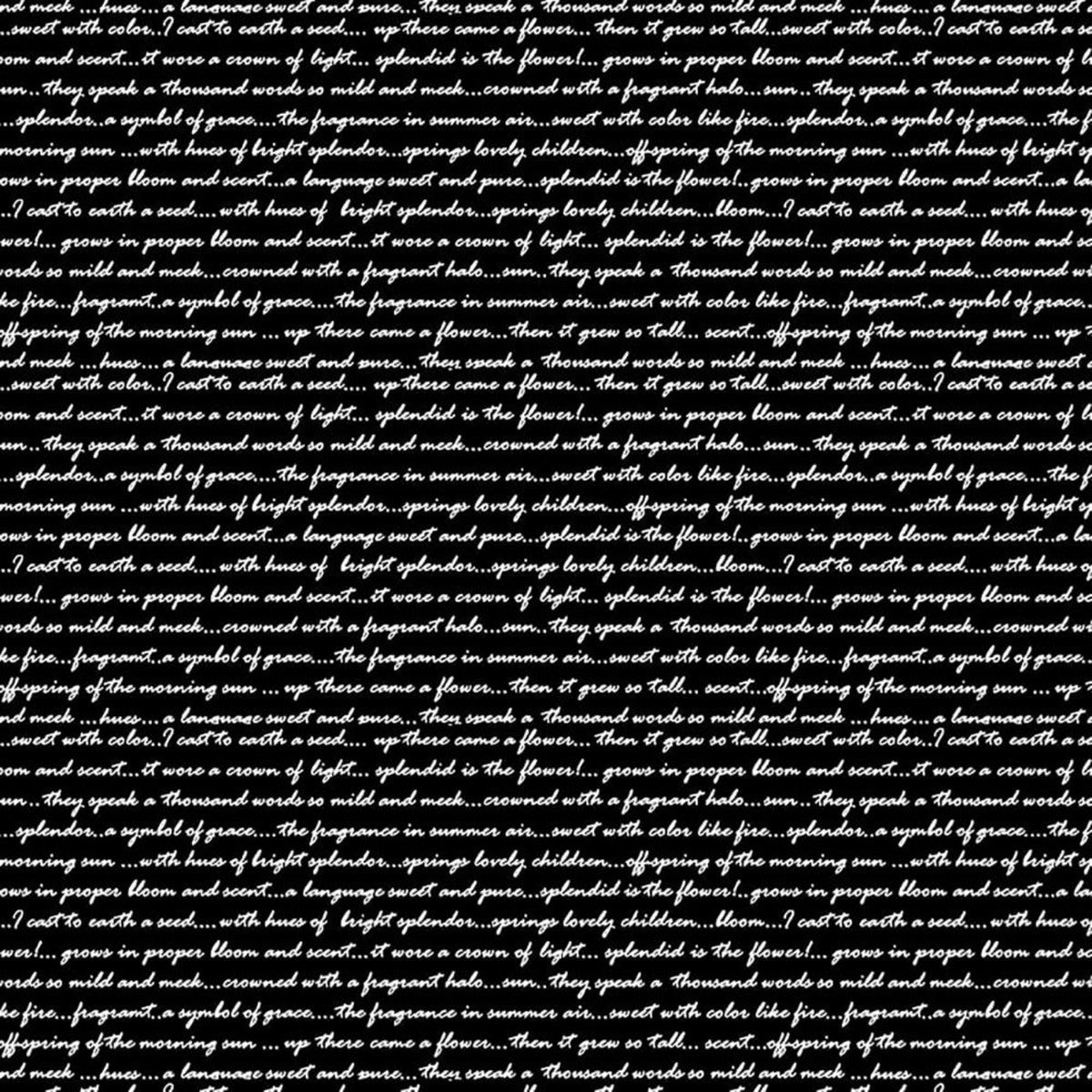 Hothouse Magic Written Script Allover Black Chelsea DesignWorks Studio E Cotton Fabric