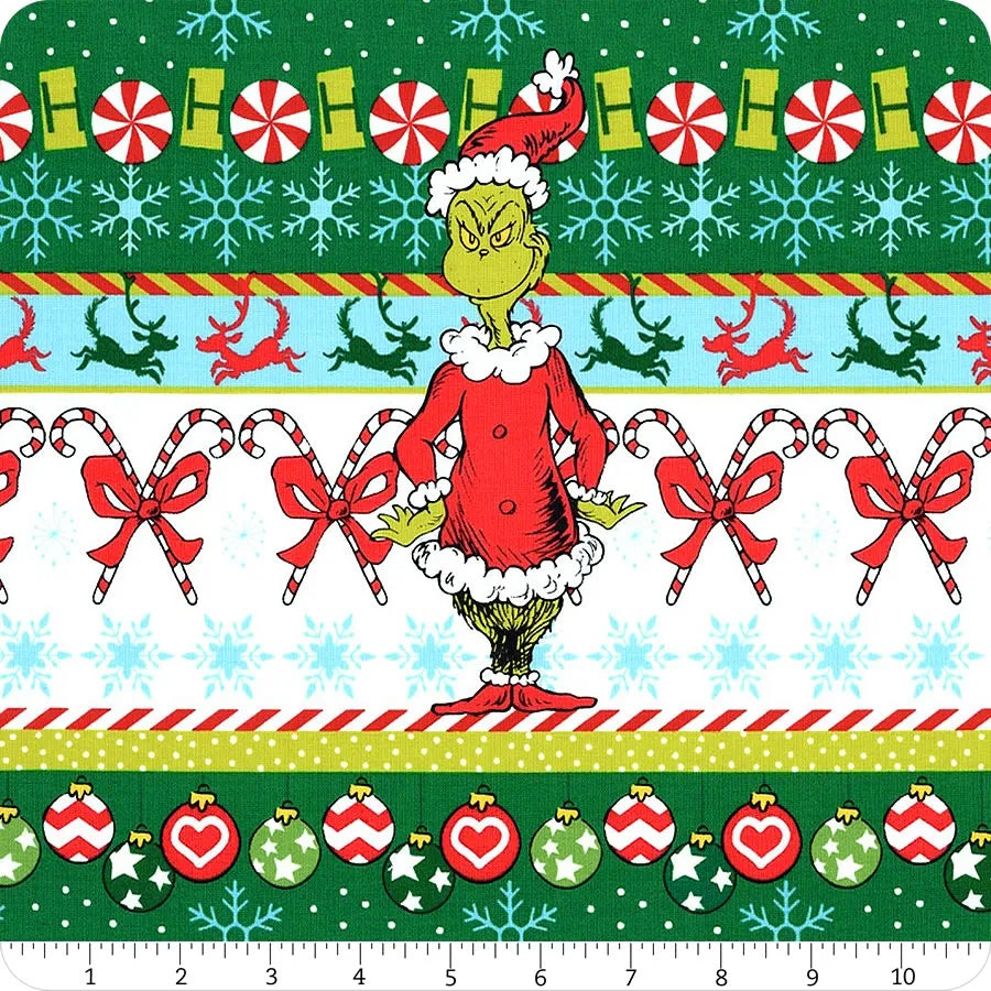 How the Grinch Stole Christmas Stripes White Dr. Seuss Enterprises Robert Kaufman Cotton Fabric