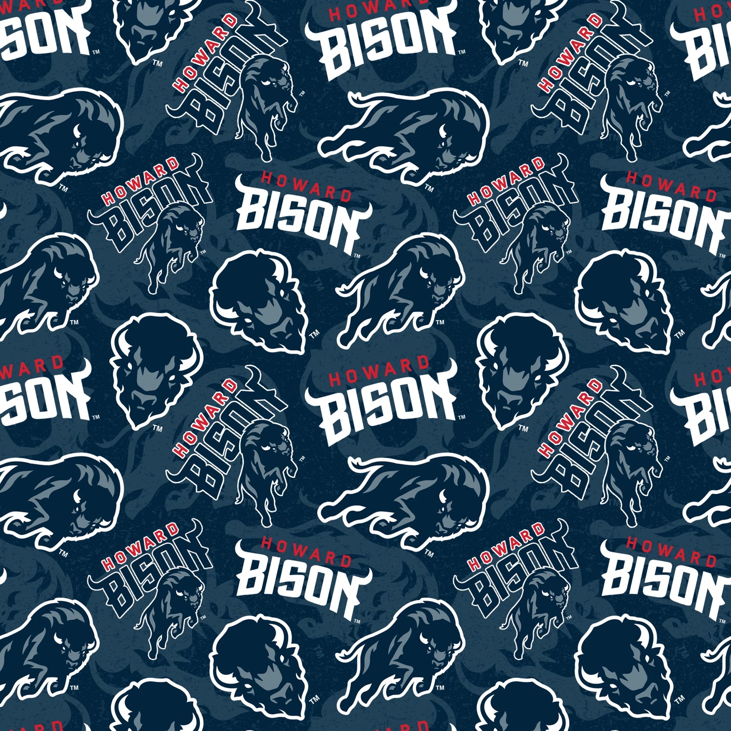 Howard University Bison NCAA College Tone on Tone Logo Navy Blue Sykel Cotton Fabric