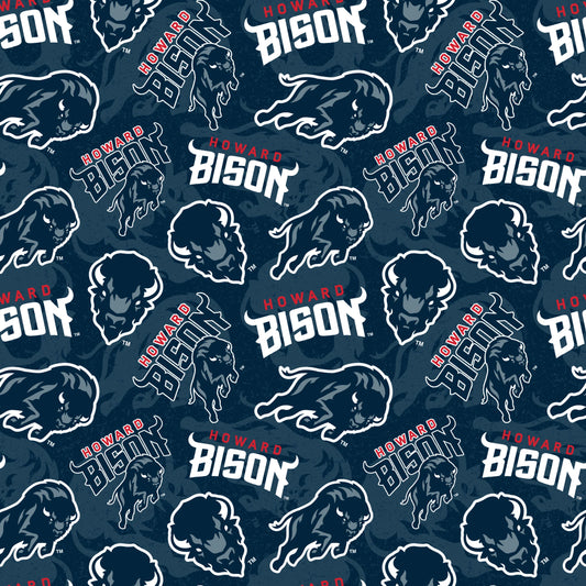 Howard University Bison NCAA College Tone on Tone Logo Navy Blue Sykel Cotton Fabric