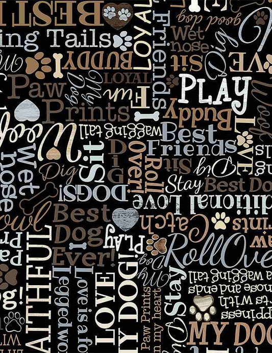 Howl You Doin? I love my Dog Text Black Timeless Treasures Cotton Fabric  TT-DOG-CD8554-BLACK