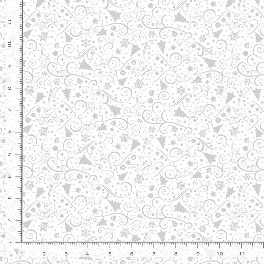 Hue Christmas Trees and Ornaments White on White Timeless Treasures Cotton Fabric TT-HUE-C3540-WHITE