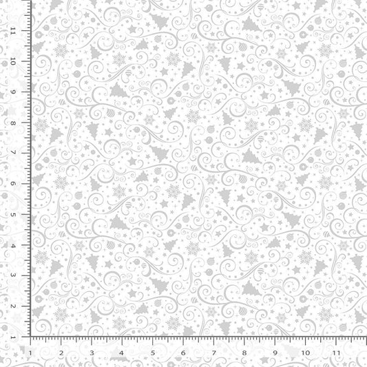 Hue Christmas Trees and Ornaments White on White Timeless Treasures Cotton Fabric TT-HUE-C3540-WHITE
