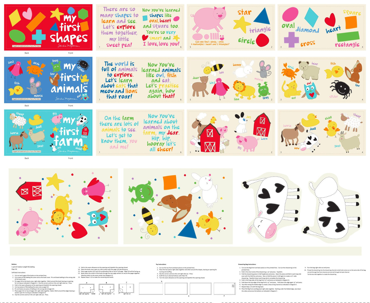 Huggable and Loveable XIII My First Shapes Book Panel 36" Sandra Magsamen Studio E Cotton Fabric | US Fabric Shop