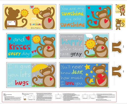 Huggable and Lovable IX Monkey Book Panel 36" Sandra Magsamen Studio E Cotton Fabric