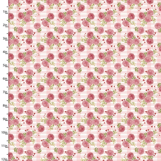 Hugs Kisses and Special Wishes Heart Flower Bouquet Pink Beth Albert 3 Wishes Cotton Fabric